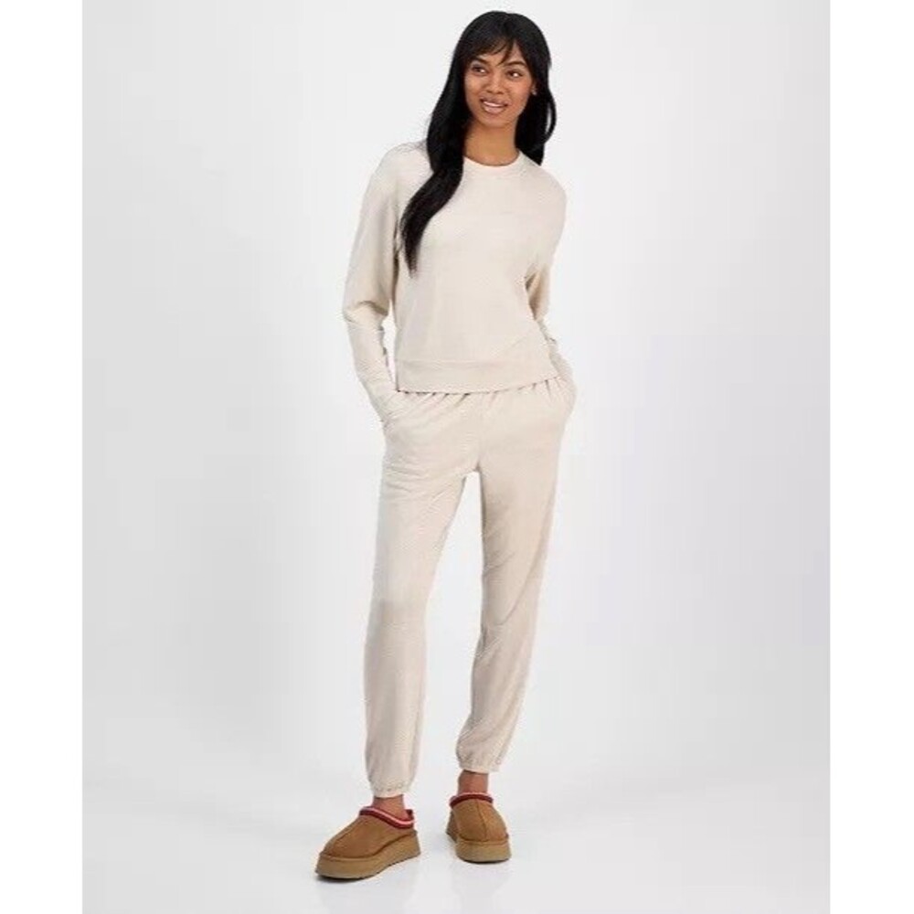 UGG Women’s Beige 2-Piece Sweatshirt & Jogger Pants Pajama Set Knit Cotton M